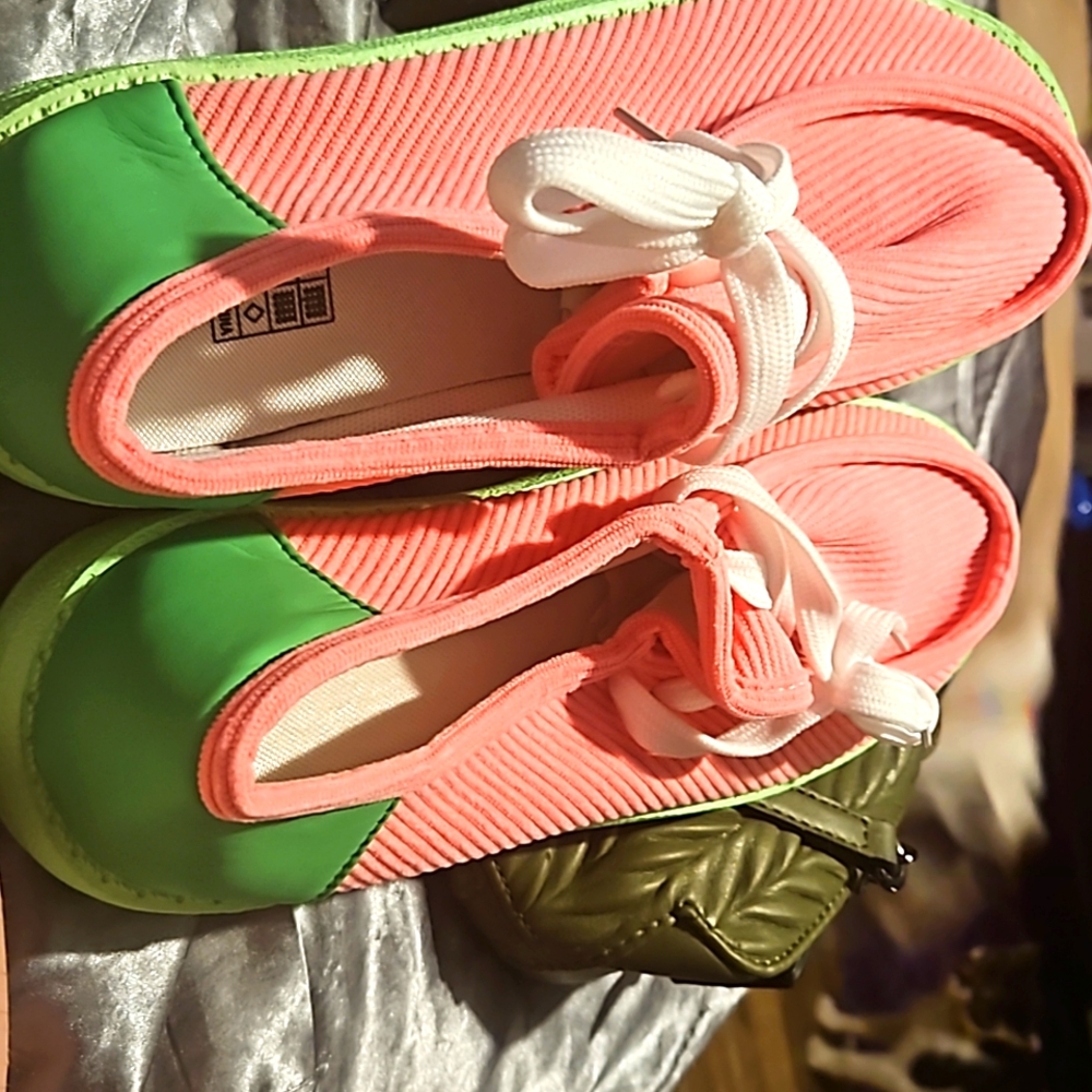 Pink and green loafers/ boat shoes